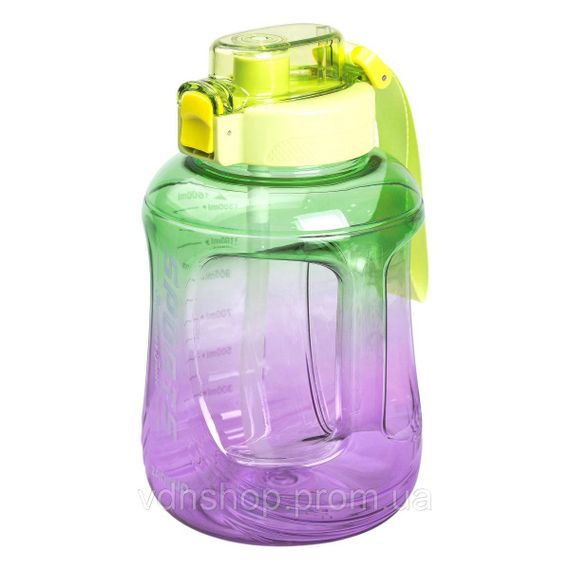 Пляшка для води спортивна 1.6 л пластикова з трубочкою з ремінцем 22 см Зелена HP-14-35GR | Зображення 1