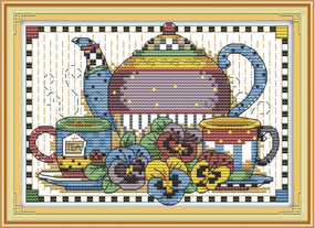 Набір для вишивання за нанесеною на канву схемою  "This tea set". AIDA 14CT printed, 21*16 см