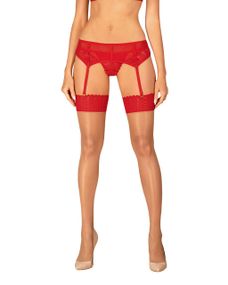 Панчохи Obsessive Ingridia stockings XL/2XL, бежеві з червоною резинкою Sex Aura