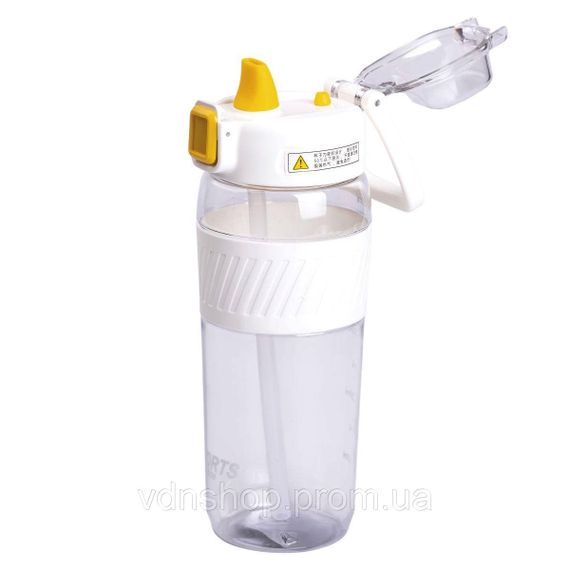 Пляшка для води 600 мл пляшка в школу для тренувань із трубочкою та ручкою 22 см Біла HP-14-42W | Зображення 2