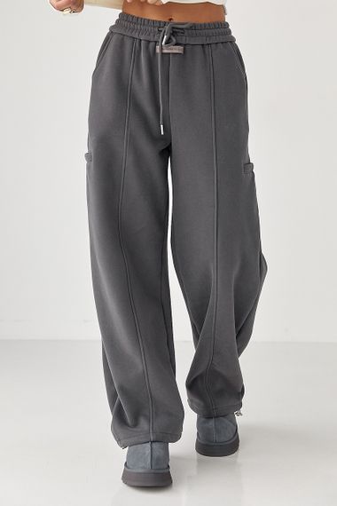 Однотонні теплі спортивні штани із затяжками внизу - сірий цвет, L (є розміри)