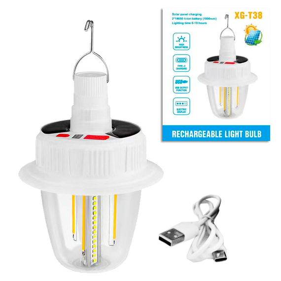 Светодиодная LED лампа на солнечной батарее T38, COB+SMD(RGB), 2АКБx18650, крюк, ЗУ Type-C | Зображення 2