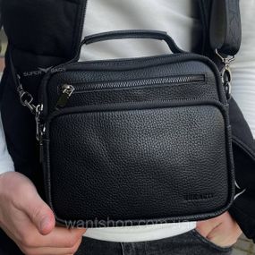 Кожаная  мужская сумка с клапаном Tiding Bag черная из натуральной кожи