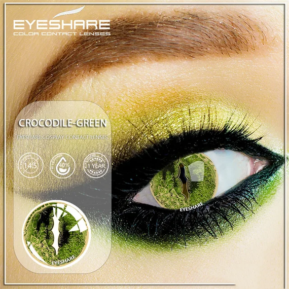 Лінзи контактні EYESHARE кольорові CROCODILE-GREEN + контейнер для Хелловін, Halloween Косплей, аніме (sv3087cg)