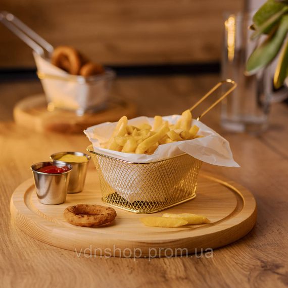 Кошик сервірувальний для картоплі фрі та снеків 14×10×6 см  Золото HP-19-9-G | Зображення 3