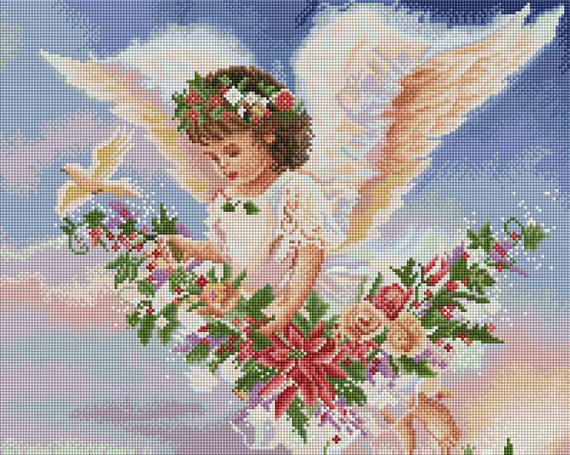 Алмазна мозаїка Ангел у квітах 40х50 см ColorArt  SP036
