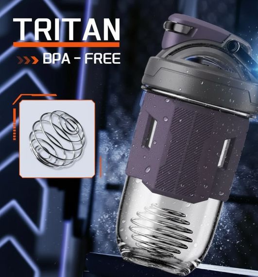 Спортивный шейкер TKK (700 мл) - Фиолетовый Tritan BPA-free, ударопрочный, с венчиком для смешивания | Зображення 8