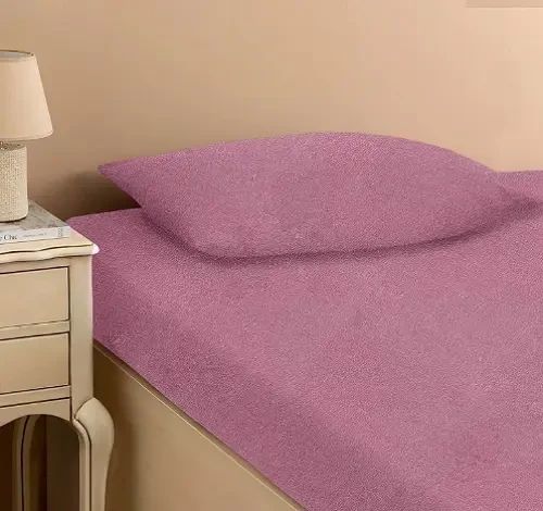 Лавандовый Простынь махровая на резинке с наволочками Anisa  (220х240+30 см)