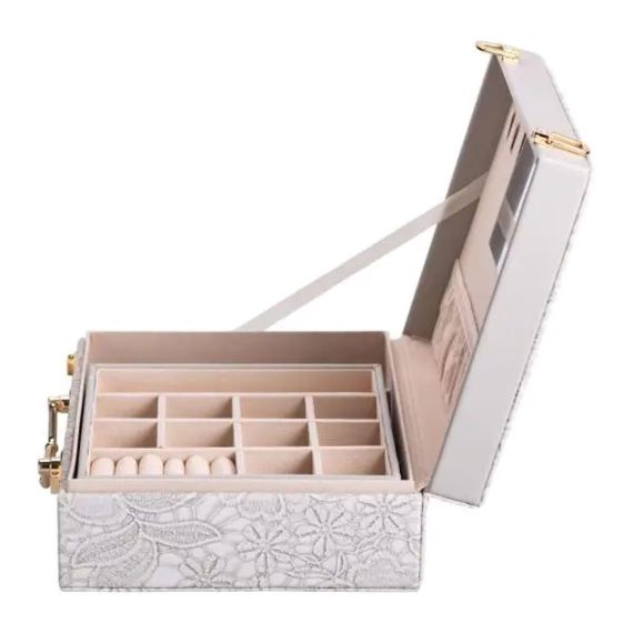 Скринька для прикрас з еко шкіри 2 яруси із дзеркалом органайзер для ювелірних виробів HP-5-15G | Зображення 4