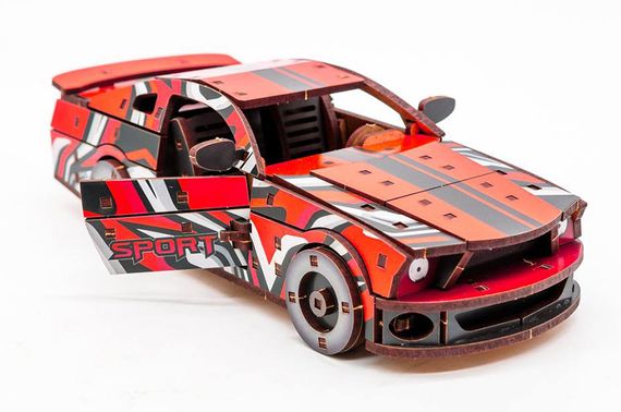 Конструктор Puz-00641 "Muscle Car" дерев'яний, 162 дет., червоний колір, розмір моделі 24х9х7 см PuzzleOk | Зображення 1