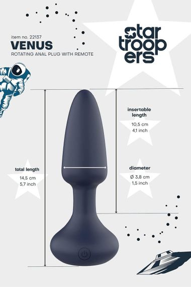 Анальна пробка DreamToys Startroopers Venus з дистанційним пультом керування, чорна Sex Aura | Зображення 8