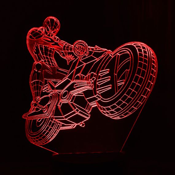 Акриловый светильник-ночник Человек-Паук мотоцикл красный tty-n001278