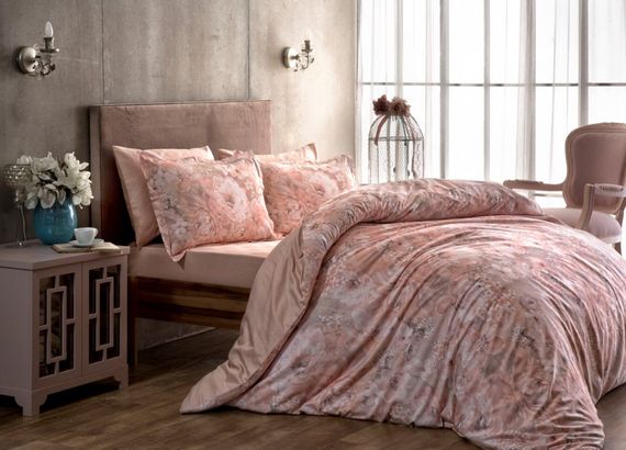Постельное белье TAC Satin Digital семейный 160×220 см Blanche Pembe
