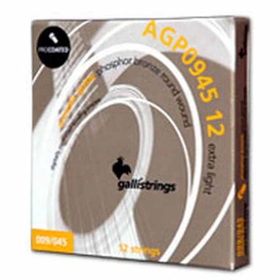 Струни для акустичної гітари Gallistrings AGP0945-12 (.009-.045), ProCoated, EXTRA LIGHT, Phosphor Bronze