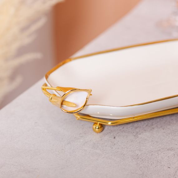 Порцелянова фруктовниця на підставці 26×15×3.5 см Біла із золотом HP-7-5 | Зображення 7