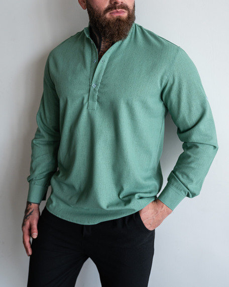 Рубашка лен длинный рукав бирюза S XL | Зображення 1