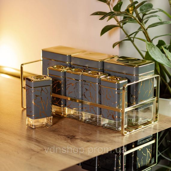 Набор для приправ и специй на подставке 8 штук с крышками Серый HP-1366 | Зображення 4