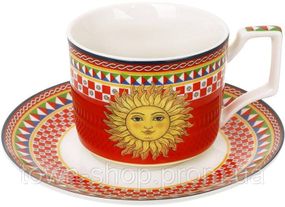Чашка с блюдцем фарфоровые Sicilia "Sole" (Солнце) 220мл, в подарочной коробке BD-149-007