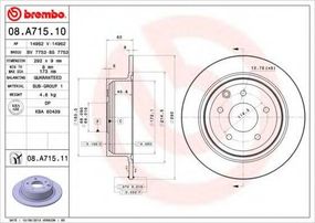 Диск гальмівний NISSAN JUKE, QASHQAI 1.5DCI 16V 08.07-,10.06- задн. (вир-во BREMBO) BREMBO 08A71510 на NISSAN DUALIS (J10, JJ10)