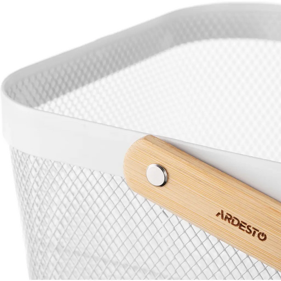 Металева фруктовниця ARDESTO Midori AR0901W кошик 25х24.5х18см  з бамбуковою ручкою Білий | Зображення 3