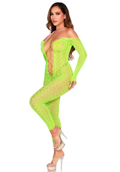 Бодістокінг Leg Avenue Crotchless Footless Lingerie Bodystocking One Size Neon Green | Зображення 3