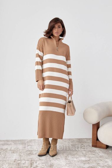 В'язане плаття oversize в смужку колір кавовий розмір S FL_000893 | Зображення 2