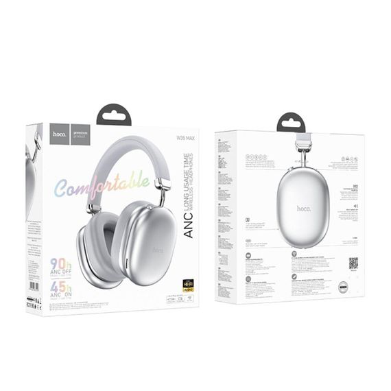 Бездротові навушники HOCO W35 Max Auspicious ANC noise reduction BT headphones Silver | Зображення 1
