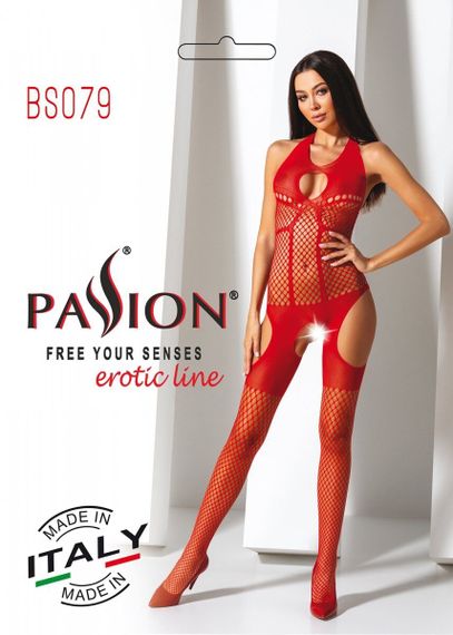 Бодистокинг с имитацией чулок Passion BS079, Красный, День влюблённых, S, M, L, S/M/L | Зображення 2