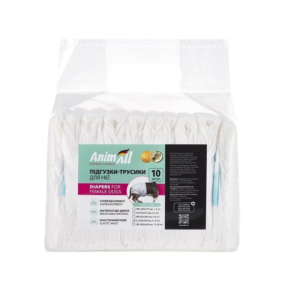 Підгузки для собак AnimAll, розмір L, талія 28-50 см, вага 6-18 кг