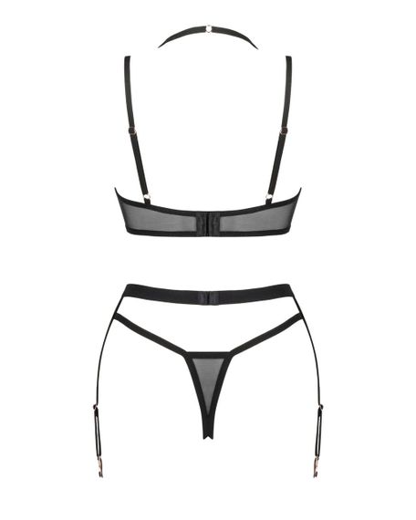 Комплект білизни Obsessive Selinne 3-pcs set XL/2XL Black, бюстгальтер, стрінги пояс для панчіх sexstyle | Зображення 3