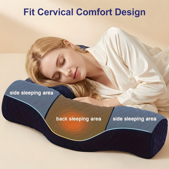 Ортопедична подушка для сну Memory Foam з підтримкою шиї синя | Зображення 2