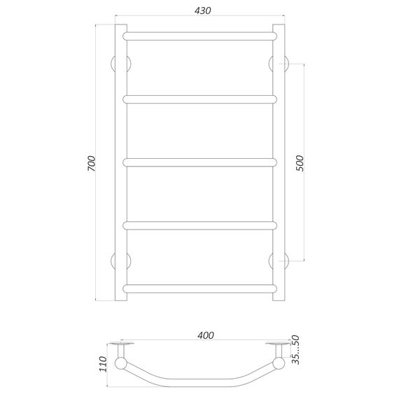 Рушникосушарка UNIO LT W 700-400-5 Драбинка Трапеція (20644) | Зображення 1