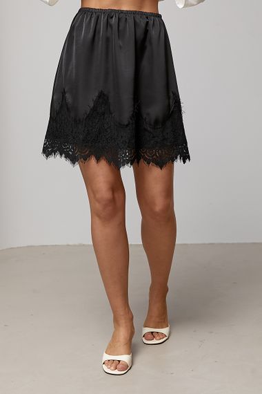 Атласна мініспідниця з мереживом - чорний цвет, ONE SIZE (є розміри)