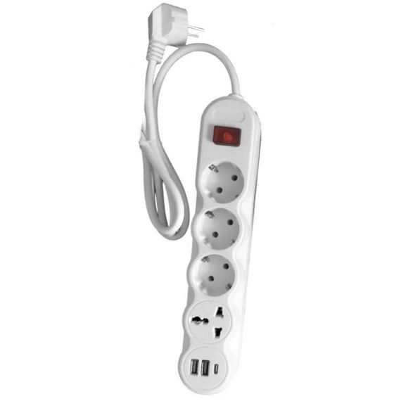 Удлинитель ULTRALIGHT RF-5, 3 гнезда/1 универс + 2USB/1Type-C, 5 м, провод 3*1мм.кв (с заземлением) (6804)