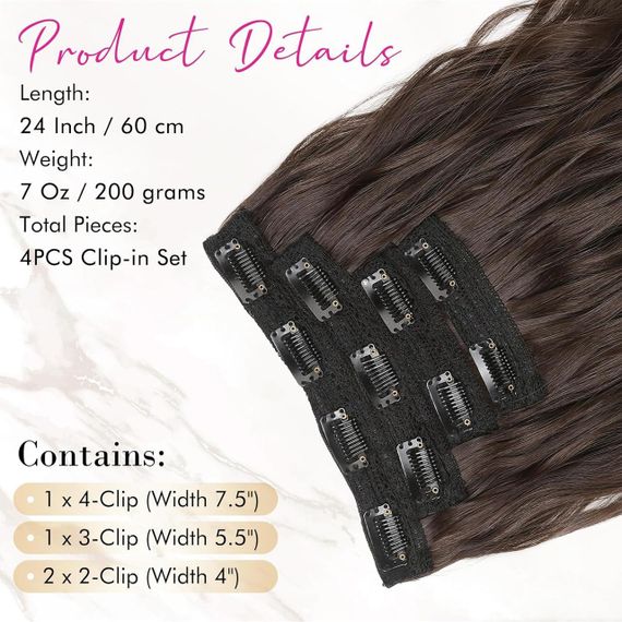 Накладные волосы пряди на клипсах 60 см, 4 шт, длинные волнистые шоколадно-коричневые, тресы для наращивания | Зображення 1
