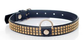 Нашийник зі штучної шкіри з кристалами Fetish Boss Series - Collar with crystals Gold, BS3300100 Sex Aura
