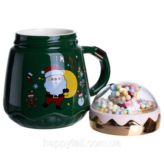 Чашка порцелянова з кришкою Christmas 400 (мл) Зелена Yiwu FM-CS-41A | Зображення 2