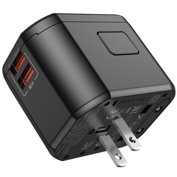 Мережевий універсальний перехідник Hoco AC15 Walker PD20W+QC3.0 (2USB-A/1C) (EU) Black | Зображення 4