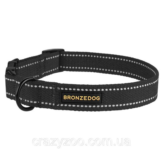Нашийник для собак BronzeDog Cotton світловідбивний брезент, з металевою пряжкою чорний 20 мм 46/1511Б/T