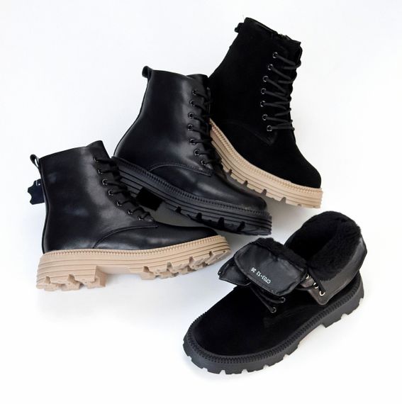 Базові чорні зимові черевики берці натуральна замша, блискавка + шнурівка | Зображення 9