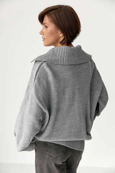 В'заний светр-поло вільного крою - сірий цвет, ONE SIZE (є розміри) | Зображення 1