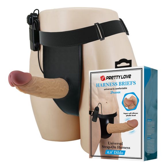 Вібрострапон порожнистий чоловічий Pretty Love Draven реалістичний, з провідним пультом, 17.5 х 3.7 см sexstyle