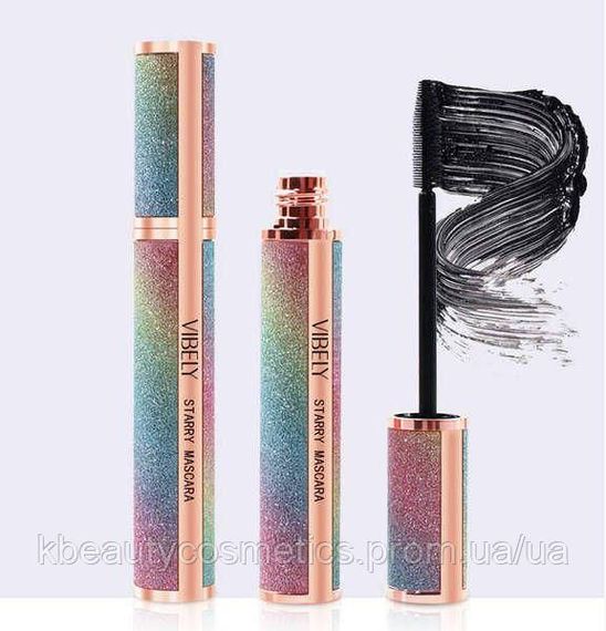 Водостійка туш для вій з ефектом нарощених вій VIBELY в блискучому тубусі