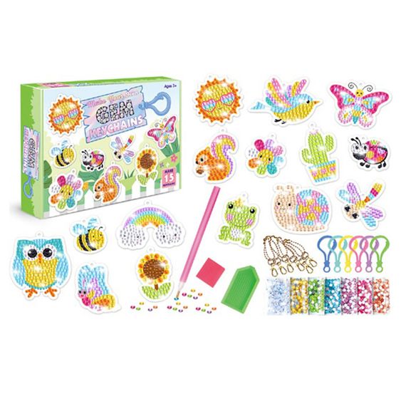 Набор для творчества Алмазная мозаика "Животные, насекомые, радуга" SK8014 брелок, 15 штук