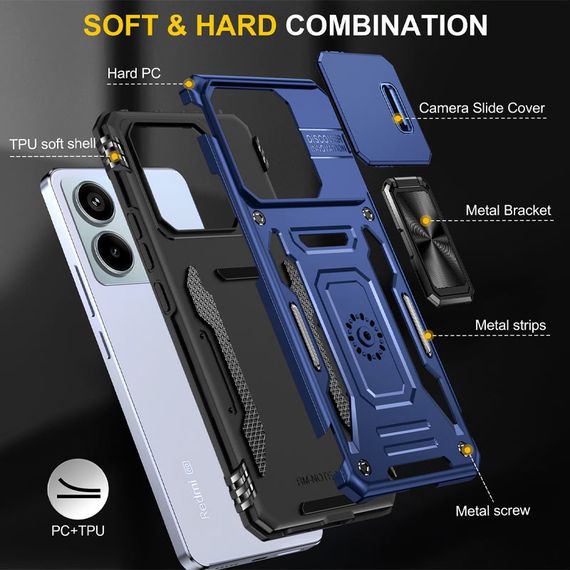 Ударопрочный чехол Camshield Army Ring для Xiaomi Poco X6 Pro Синий / Navy | Зображення 4