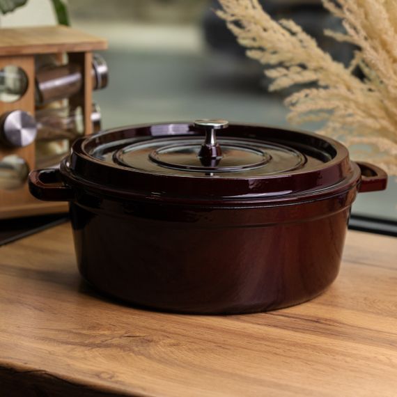 Кокотниця чавунна емальована 7,5 л, бургунді Yiwu HP-FLG-14 burgundy | Зображення 1