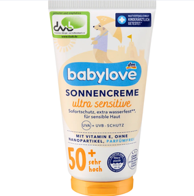 Детский Солнцезащитный крем для чувствительной кожи babylove Sonnencreme Baby ultra sensitive LSF 50+, 75 мл