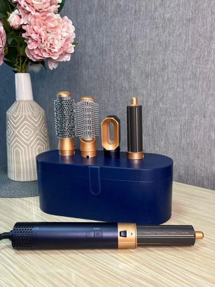 Стайлер 5в1 HAIR BRUSH Styler + Коробка з функціями об'єму, випрямлення, накручування темно-синій | Зображення 1