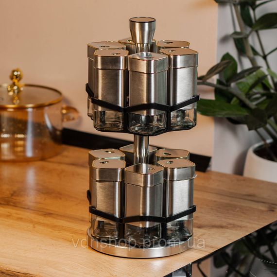Набор для специй на подставке 12 баночек по 120 мл, хром с золотом HP1321 | Зображення 5