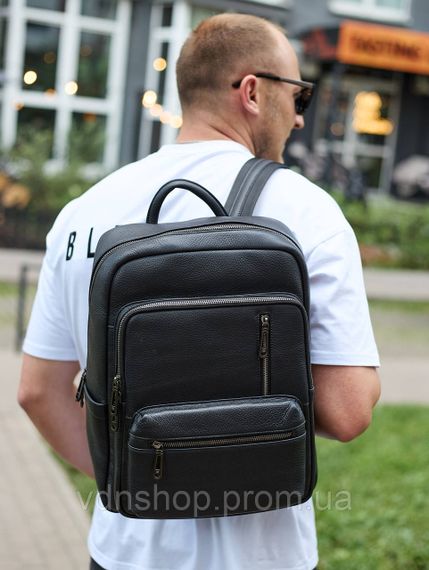 Міський чоловічий рюкзак із натуральної шкіри 40х30х18, наплічник для роботи та подорожей, чорний | Зображення 2